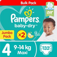 Pampers Baby Dry - Size 4 Twin Jumbo - 2x66 Nappies