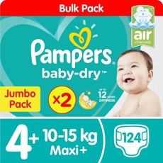 Pampers Baby Dry - Size 4+ Twin Jumbo - 2x62 Nappies