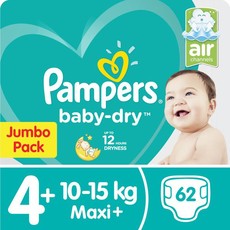 Pampers Baby Dry - Size 4+ Jumbo Pack - 62 Nappies