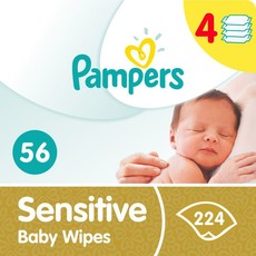 Pampers Sensitive Baby Wipes - 4 x 56 - 224 Wipes