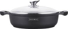 Royalty Line Marble Coating 26cm Shallow Low Wide Casserole Pot With Glass Lid - Black