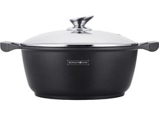 Royalty Line 24cm Marble Coating Round Casserole Pot With Glass Lid - Black
