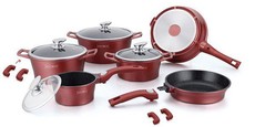 Royalty Line 14-Piece Marble Coating Cookware Set - Burgundy