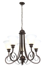 5 Light Wrought Iron and Resin Chandelier with Up Facing Alabaster Glass