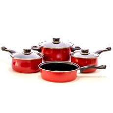 7Pc Non-Stick Carbon Steel Cookware Set-Red