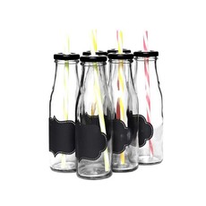 Consol - 375ml Milkshake Bottle With Black Notes & Straw - 6pk