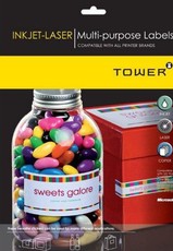 Tower W120 Multi-Purpose Inkjet-Laser Labels - Box of 100 Sheets