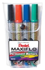 Pentel Maxiflo Chisel Tip Permanent Markers - Wallet of 4