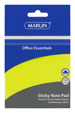 Marlin Sticky Note Pad 76x76mm 100 Sheets Neon Colours