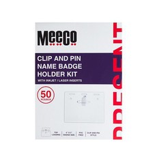 Meeco: Clip and Pin Name Badge Holder Kit 4" X 3" Box of 50 - Clear