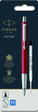 Parker: Vector Red Barrel Ballpoint Pen - Blue Ink Hangsell + Free Black Refill