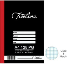 Treeline A4 128 pg Hard Cover Counter Books - Quad & Margin (Pack of 10)