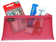 Bantex Pink DL Mesh Bag with Scissor and Correction Tape