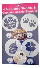 Coffee & Cupcake Stencil - Paw/Cupcake/Clover/Flower (4 Piece)