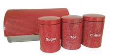 Red (Dotted) Bread Bin & 3 Piece Canister Set