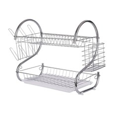Two Tier Kitchen Dish Rack Holder (Chrome plated) Silver & White