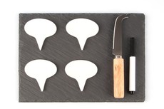 PMS Int. Slate Cheese Board Knife set with Cheese Markers & Pen