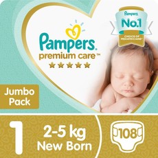 Pampers Premium Care - Size 1 Jumbo Pack - 108 Nappies