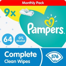 Pampers Complete Clean Baby Wipes - 9 x 64 - 576 Wipes