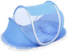 Totland Foldable Pop Up Baby Travel Bed Net - White Dots on Blue