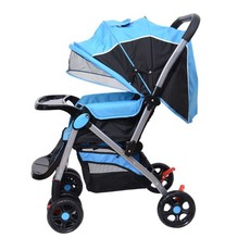 Baby Stroller Pram with Lift Up Foot Rest and Reversble handle - Blue