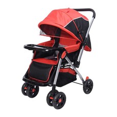 Baby Stroller Pram with Lift Up Foot Rest and Reversble handle - Red