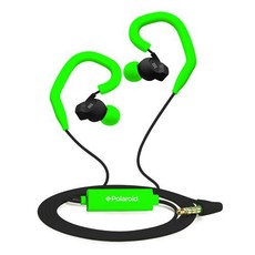 Polaroid Sports Earbuds with built in Mic and Removable Ear Hooks - Green