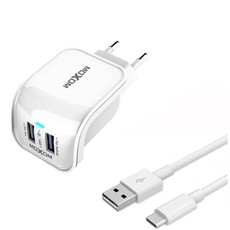 Moxom KH-25 Dual USB Fast Charger + Type-C Cable for Samsung, Huawei, Sony