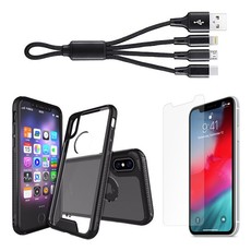 Tempered Screen Protector, 3-in-1 USB Cable & Case for iPhone X / XS