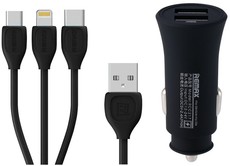 Remax 2-Port 4.2A + 3 In 1 Car Charger Blk(Rcc-217)