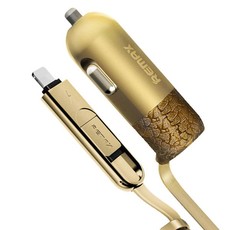 Remax Finchy 3.4A 3 in 1 Micro USB Car Charger - Gold