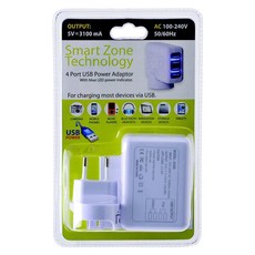 Smart Zone Technology USB Power Adaptor 240V- 4 Ports