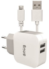 Snug 2 Port 3.4amp Charger with Micro USB Cable - White
