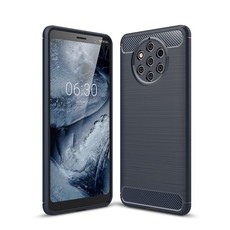Carbon Fibre Silicone Gel Case Cover For Nokia 9 PureView Navy