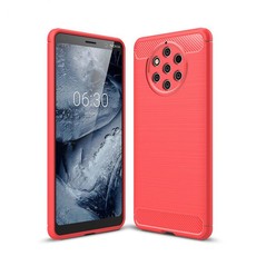 Carbon Fibre Silicone Gel Case Cover For Nokia 9 PureView Red