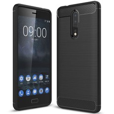 Tuff-Luv Carbon Fibre Effect Shockproof Protective Back Cover Case for Nokia 8 - Black