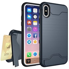 TUFF-LUV Shockproof Dual Layer Armour Case (with Stand & Card slot) for Apple iPhone X/XS Navy Blue