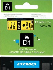 Dymo D1 Standard 12mm x 7m Black on Yellow Label Cassette