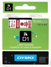Dymo D1 Standard 12mm x 7m Red on White Label Cassette