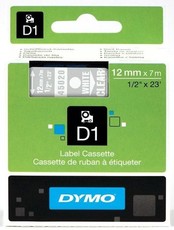 Dymo D1 Standard 12mm x 7m White on Clear Label Cassette