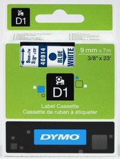 Dymo D1 Standard 9mm x 7m Blue on White Label Cassette