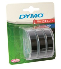 Dymo Omega Embossing 9mm x 3m White on Black Tape Cassette - Pack of 3