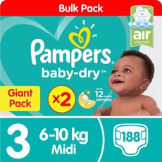 Pampers Baby Dry - Size 3 Twin Giant - 2x94 Nappies