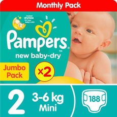 Pampers New Baby Dry - Size 2 Jumbo Pack - 2 x 94 Nappies