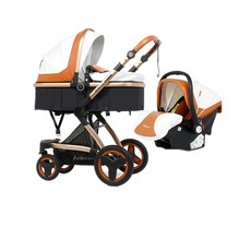 Belecoo 3 in 1 Baby Pram Stroller with Car Seat - Orange & White