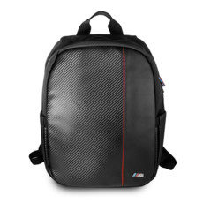 BMW - Laptop Backpack 2 Pockets Carbon PU & Red Stripe 15"
