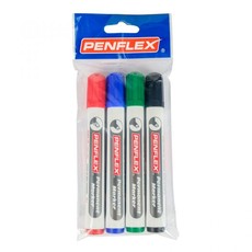 Penflex PM 15 Permanent Markers Chisel Tip Wallet-4 Assorted