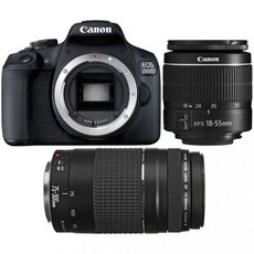 Canon 2000D 24MP DSLR Twin DC Lens Bundle - Black