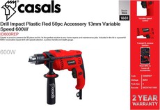Casals Drill Impact Plastic Red 50pc Accessory 13mm Variable Speed 600W