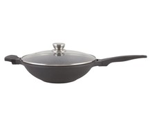 Royalty Line 35cm Marble Coating Wok with Glass Lid - Black